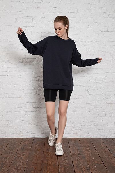 MyBen Unisex μακρυμάνικο φούτερ με δύο κλωστές Navy Blue Oversize Irf052