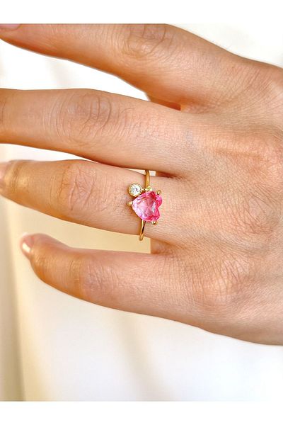 Only Vogue 2 Year Warranty - Gold Color Metal Heart Ring, Certificated and Adjustable