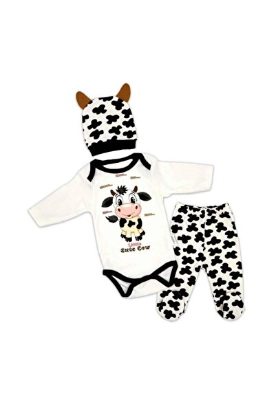 CUBBİCO Minibird Cow Printed 3 Piece Baby Boy Bodysuit Set 0412-b