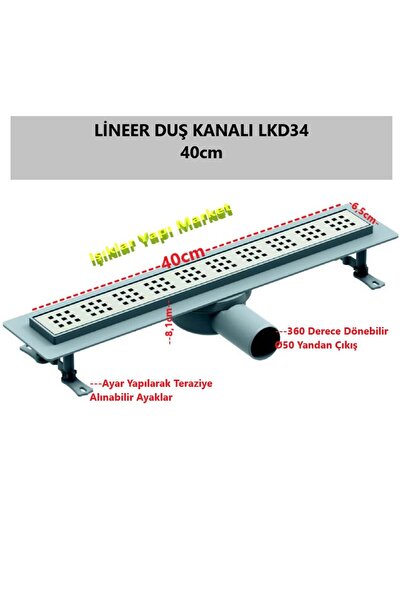 AKplas Lineer Duş Kanalı Ø50 Yandan Çıkış 40cm (Yer Süzgeci-Sifon)