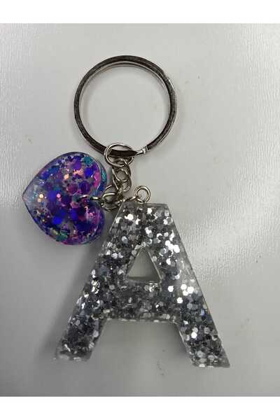 demirbasavm سلسلة مفاتيح إيبوكسي حرف A - صناعة يدوية