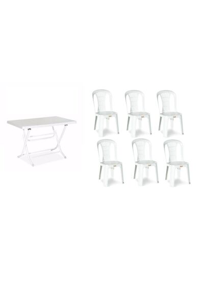 NetBazaars Plastik Katlanır Masa  Kolsuz Plastik Sandalye Mobilya 70x120 + 6 ...
