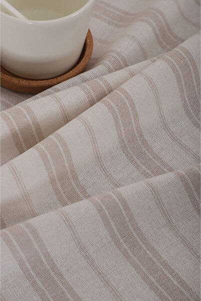 KAMİZ Linen Runner - Milk Brown Striped, 40x150 Cm