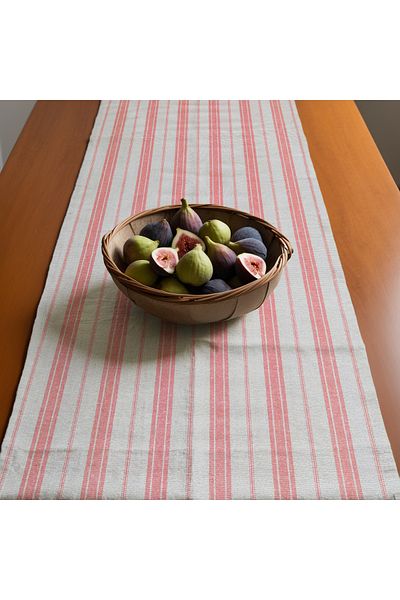KAMİZ Linen Runner - Coral Striped, 40x150 Cm