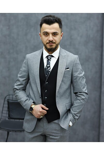 SAVARA 10664 Slimfit Yelekli Takım Elbise(A.GRİ)