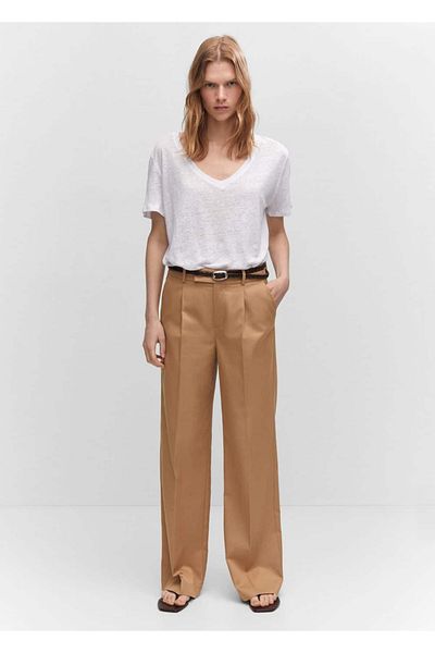 MANGO Woman Tricou din in cu decolteu în V