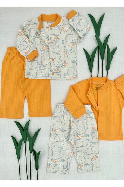 PATSAN 4'lü Bebek Alt Üst Hırka Pijama/ Tayt Takımı Hardal Fil