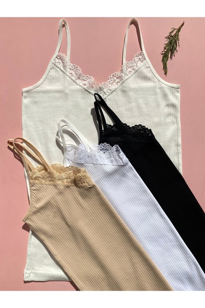 LEYNA BUTİK Cămașă de corp cu 4 frânghii din bumbac, lycra, dantelă, cu nervu...