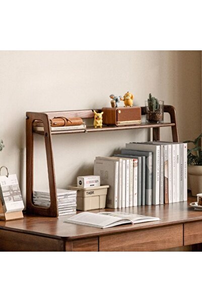katasarım Ceviz Rengi Modern Masa Üstü Kitaplık 1. Sınıf Masif Doğal Ahşaptan...