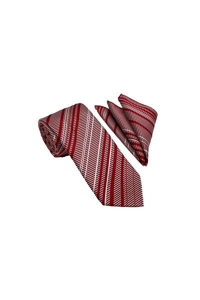 Brianze Red-White Striped Tie and Handkerchief Set