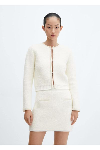 MANGO Woman Contrast Decorated Cardigan