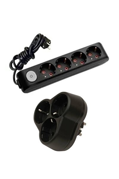 VİKO Siyah Set Multi-let 4'lü Anahtarlı Topraklı Çocuk Korumalı Grup Priz 4 M...