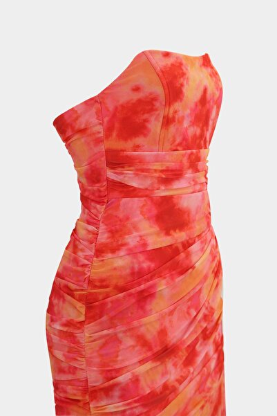 Açelya Okcu Μίνι γυναικείο φόρεμα στράπλες με γραβάτα - μπούστο