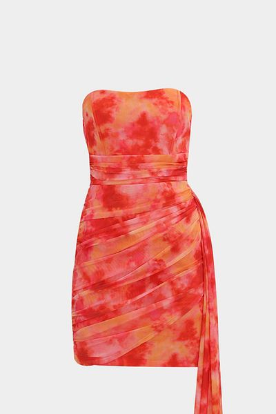 Açelya Okcu Tie-Dye Patterned Strapless Mini Women's Dress - With Bodice