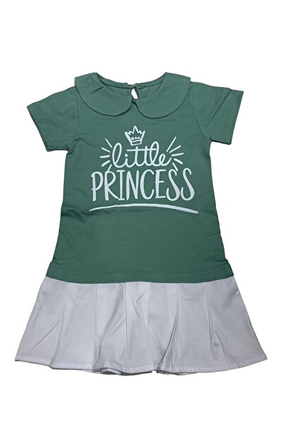BY-GRİ LITTLE PRINCESS DESENLİ KISA KOLLU ÇOCUK ELBİSE