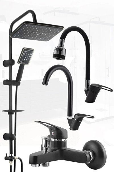 VSA Robot Siyah Spiralli Tepe Yağmurlama Duş Seti Mutfak Banyo Lavabo Batarya...