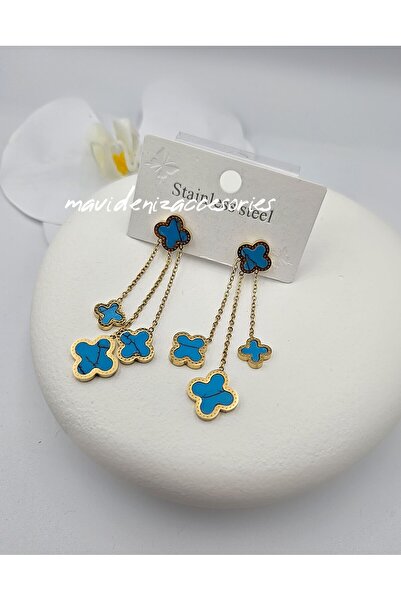 m mavi deniz accesories Çelik küpe mavi yonca küpe çelik sallantılı Küpe