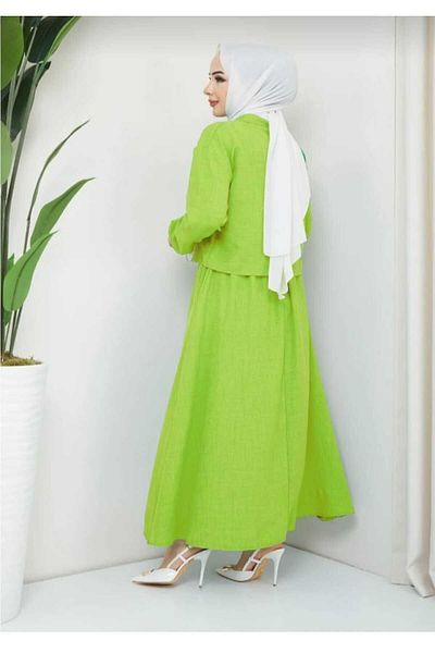 ECK MODA Women's Pocket Detail Linen Fabric Skirted Bottom and Top Set