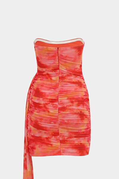 Açelya Okcu Μίνι γυναικείο φόρεμα στράπλες με γραβάτα - μπούστο