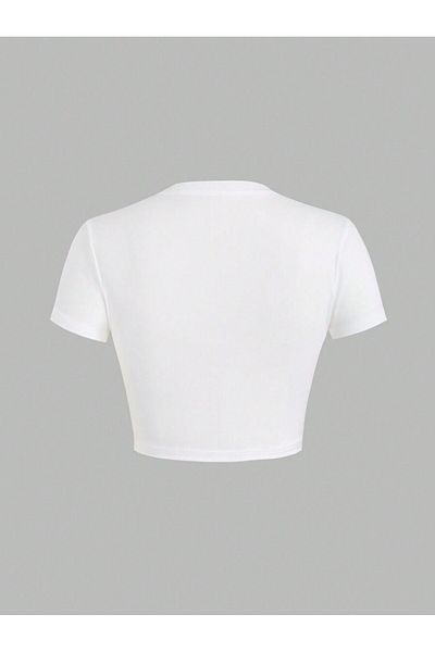 Bengi Clothing Λευκό εμπριμέ γυναικείο Crop Top - Y2k κοντομάνικη μπλούζα