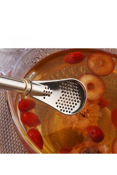 SAVORYHOME 1adet Içme Saman Kaşık Yerba Mate Çay Filtresi Gümüş Renk 1adet Temizleme Firçası