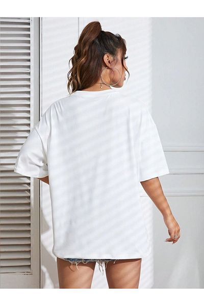 MODARİCH Beac Club Car T-Shirt - Λευκή στάμπα Oversize Crew Neck Κοντό μανίκι Φαρδύ