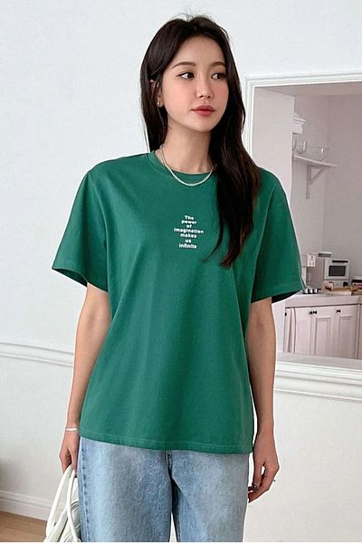 MODARİCH Μπλουζάκι Power Imagination - Nefti Green Printed Oversize Crew Neck κοντό μανίκι