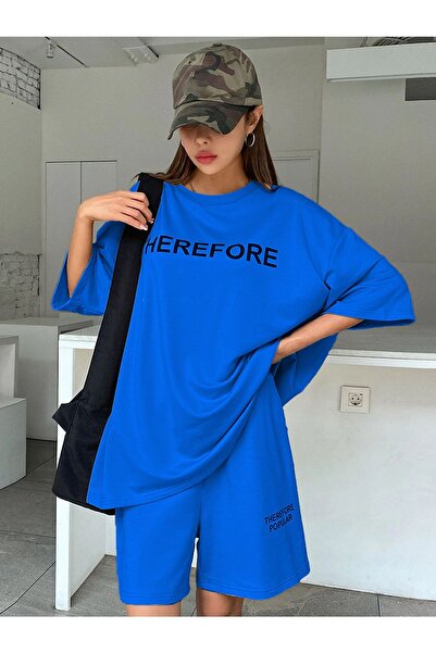 MODARİCH Тому Sax Mavi Oversize T-Shirt і бавовняні шорти - комплект з велоси...