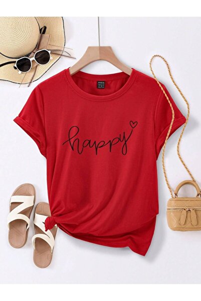 MODARİCH Happy Minimal - Red Oversize Heart T-Shirt, Crew Neck, Short Sleeve