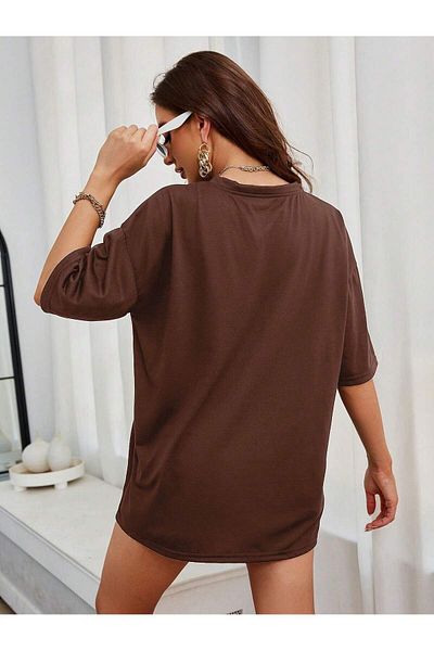 MODARİCH Μπλουζάκι Νέας Υόρκης 1968 - Καφέ με στάμπα Oversize Crew λαιμόκοψη κοντό μανίκι φαρδύ