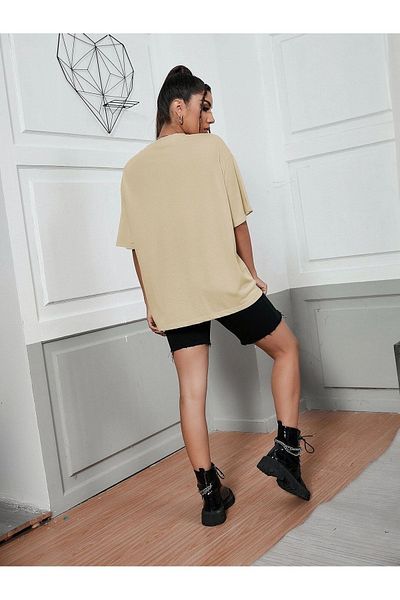 MODARİCH Tricou Urban 1976 New York - Bej Imprimat Crew Deck Manecă Scurtă Loose
