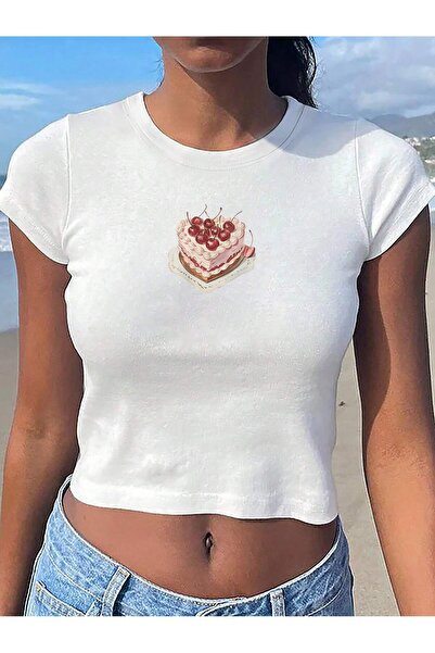 Jose Clothing Femei - Bluză crop top cu mânecă scurtă cu imprimeu pe corp