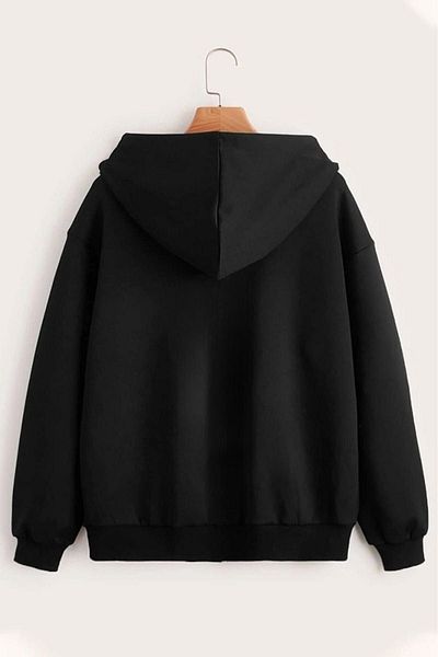 MODARİCH Ζακέτα Tokyo - Μαύρη στάμπα Winter Oversize Ζακέτα με φερμουάρ με κουκούλα και λεπτομέρεια