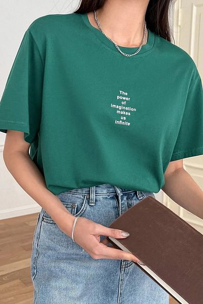 MODARİCH Μπλουζάκι Power Imagination - Nefti Green Printed Oversize Crew Neck κοντό μανίκι