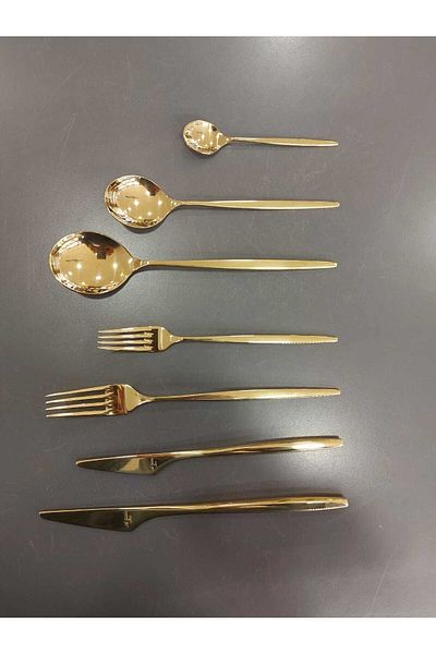 Aryıldız Studio 89 Piece Fork Spoon Knife Set Shiny Gold