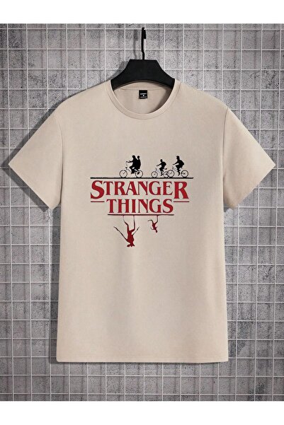 MODARİCH Stranger Things T-shirt - Bej Oversize  Baskılı Bisiklet Yaka Baskıl...