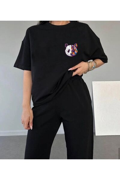 MODARİCH تي شيرت Panda Sweatpants - طقم رياضي أسود من تي شيرت Jogger من الأسف...