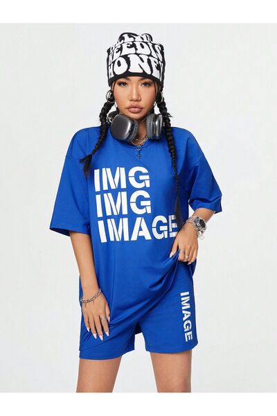 MODARİCH Σετ μπλουζάκι και χτενισμένο βαμβακερό σορτς Sax Blue Oversize - Με ...