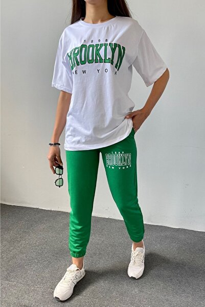 MODARİCH 1898 Brooklyn Tricou alb Pantaloni de trening verzi- Tricou Jogger P...