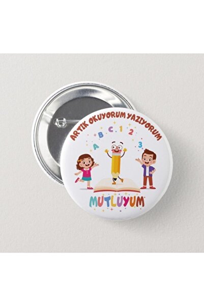 Genç Box Artık Okuyorum Yazıyorum (mutluyum) Çocuk Iğneli Rozet(10 Adet)