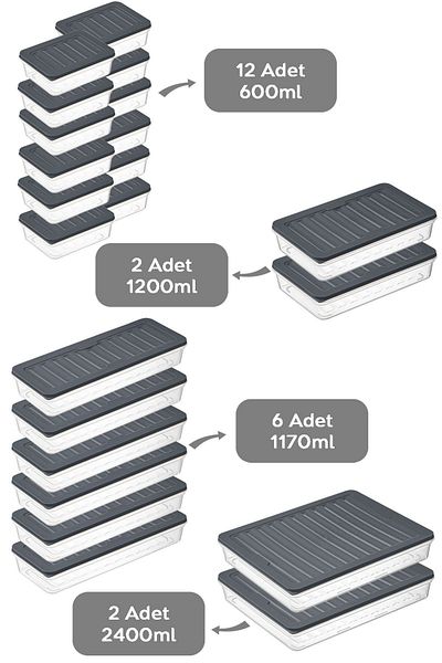 Meleni Home 22 Piece Microwave and Freezer Compatible Storage Container Set - Anthracite