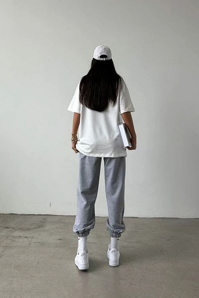 MODARİCH California USA Λευκό T-Shirt Γκρι Sweatpants Jogger -T-Shirt Top Set Oversize Crew Neck