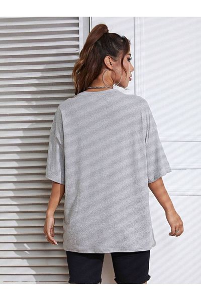 MODARİCH Μπλουζάκι Sun Moon Symbol - Γκρι εμπριμέ Oversize Crew λαιμόκοψη κοντό μανίκι φαρδύ