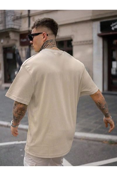MODARİCH Tricou Charlie Luciano - Imprimat Bej Oversize Decolteu Crew Maneca Scurta