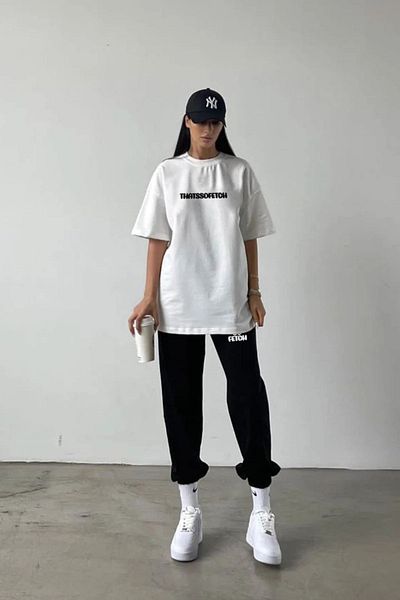MODARİCH Σετ αθλητικών Thatssofetch - Λευκό μαύρο μπλουζάκι Jogger, Oversize Crew Neck