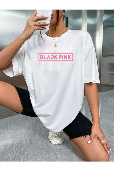 MODARİCH Μπλουζάκι Blackpink - Κοντό μανίκι με λαιμόκοψη με λευκό στάμπα