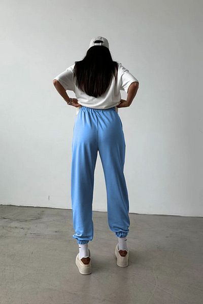 MODARİCH Καλιφόρνια ΗΠΑ Λευκό T-Shirt Baby Blue Sweatpants Jogger - T-Shirt Bottom Top Set Crew Neck
