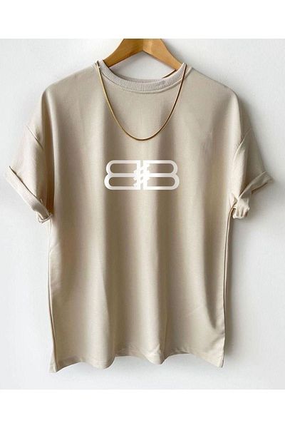 MODARİCH Μπλουζάκι BB Design - Μπεζ με στάμπα Oversize με λαιμόκοψη κοντό μανίκι