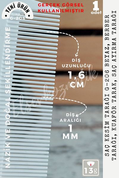 Nano Absolute Hair Cutting Comb G-206 White, Hairdresser Comb, Barber Hair Cutting Comb, Hair Separation Comb