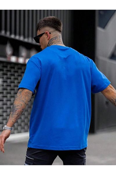 MODARİCH Tricou Charlie Luciano - Sax Blue Printed Oversize Decolteu cu mânecă scurtă